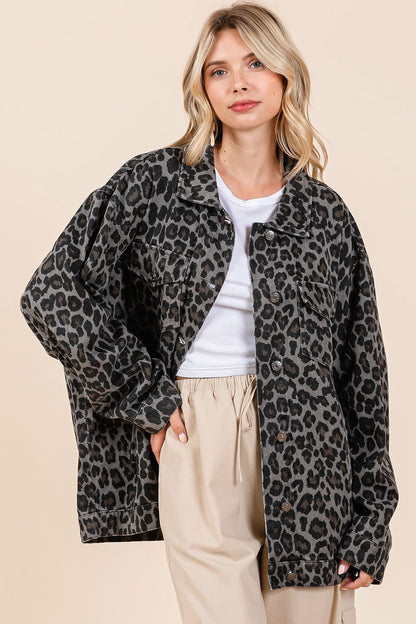 Mittoshop Leopard Button Up Denim Shacket with Breast Pockets us.meeeshop - 