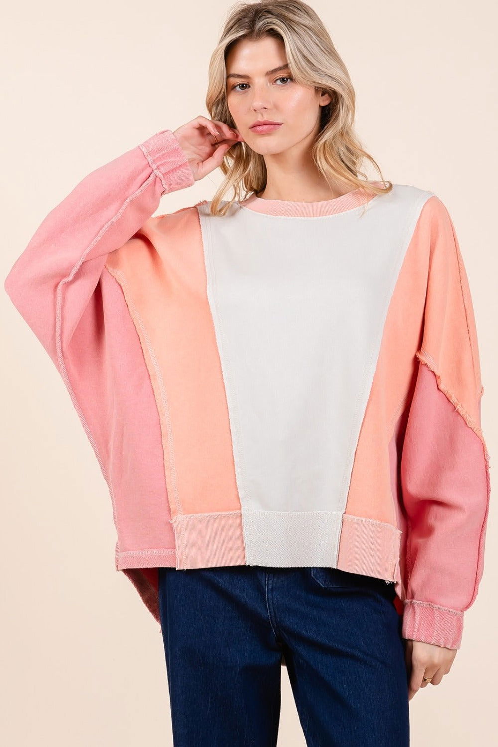 Mittoshop Mineral Wash Color Block Sweatshirt us.meeeshop - 