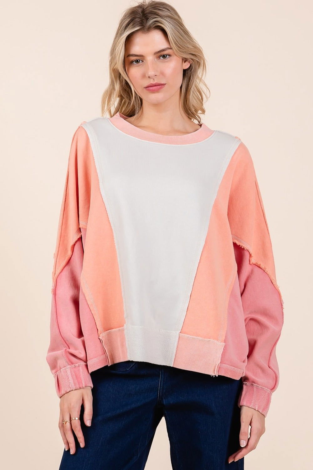 Mittoshop Mineral Wash Color Block Sweatshirt us.meeeshop - Shirts & Tops