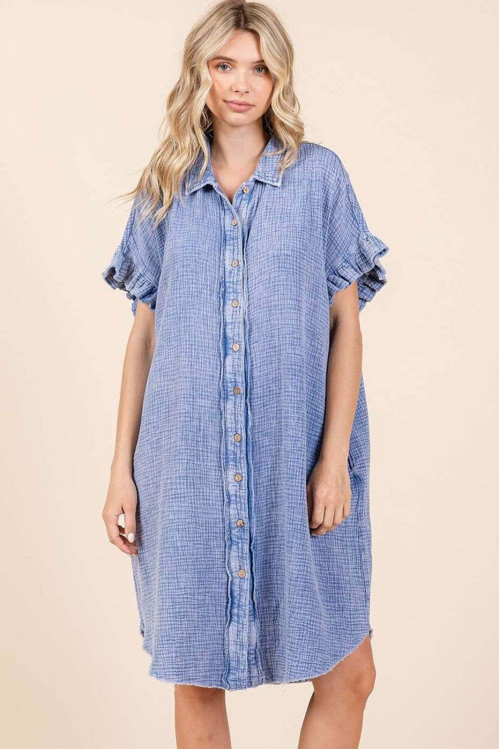 Mittoshop Mineral Wash Cotton Gauze Mini Shirt Dress us.meeeshop - 