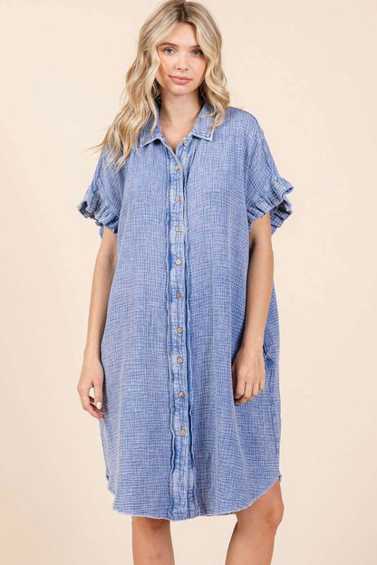 Mittoshop Mineral Wash Cotton Gauze Mini Shirt Dress us.meeeshop - 