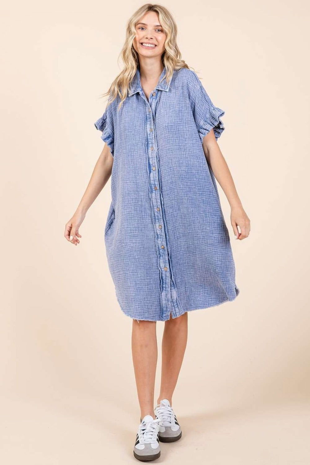 Mittoshop Mineral Wash Cotton Gauze Mini Shirt Dress us.meeeshop - 