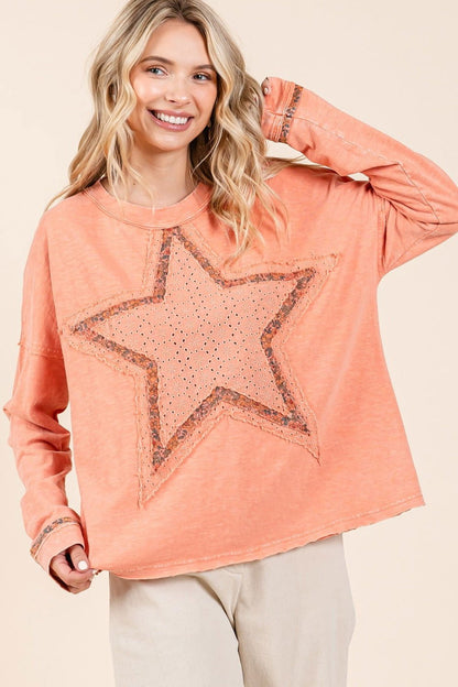 Mittoshop Mineral Wash Star Patch Long Sleeve T-Shirt us.meeeshop - 