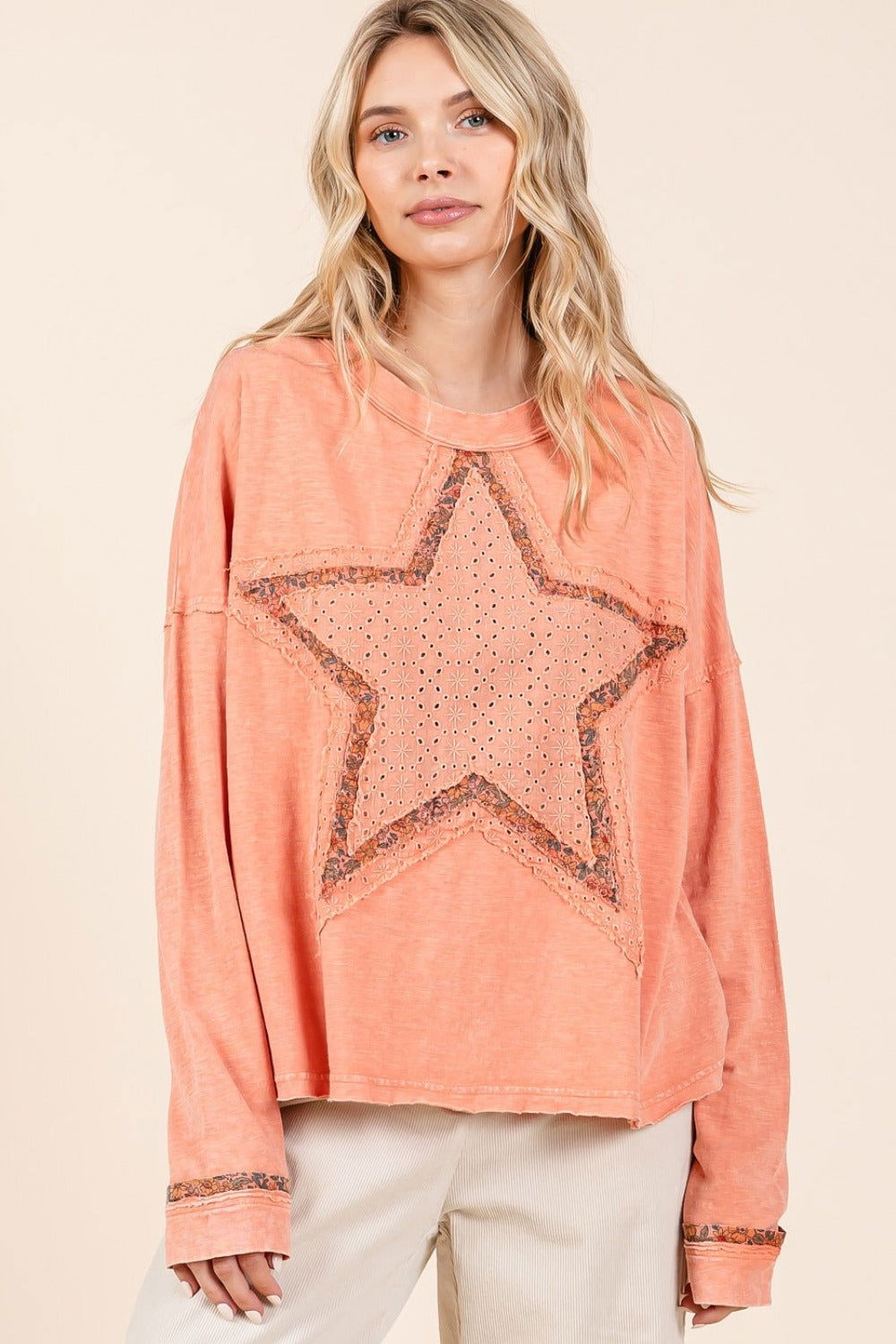 Mittoshop Mineral Wash Star Patch Long Sleeve T-Shirt us.meeeshop - 