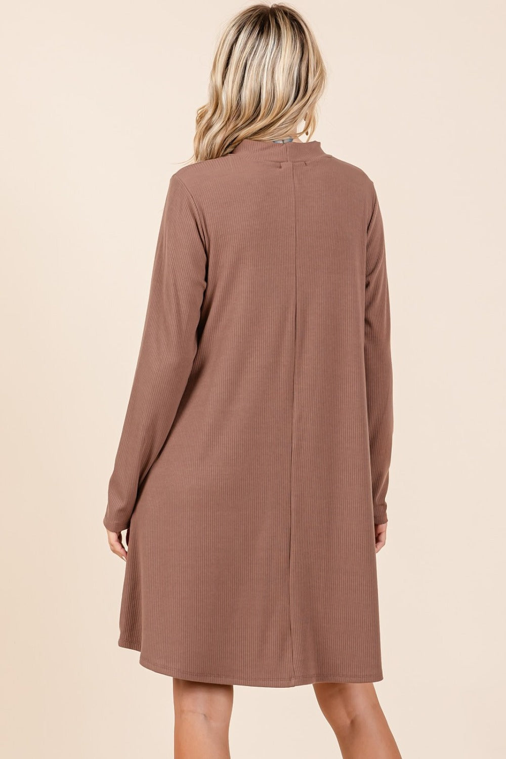 Mittoshop Mock Neck Long Sleeve Dress with Pockets us.meeeshop - 