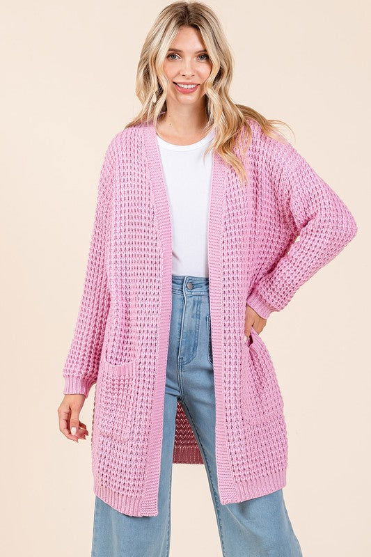 Mittoshop Open Front Long Sleeve Longline Cardigan In Pink us.meeeshop - Shirts & Tops