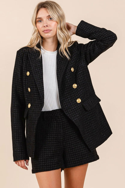 Mittoshop Plaid Texture Double-Breasted Long Sleeve Blazer us.meeeshop - 