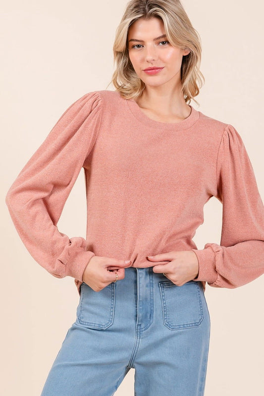 Mittoshop Round Neck Long Sleeve Rib Knit Top us.meeeshop - Shirts & Tops