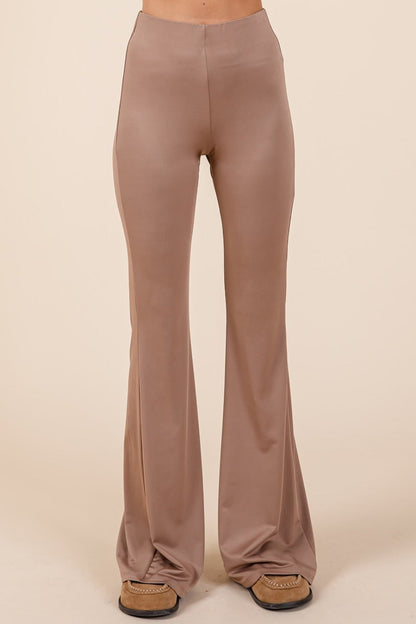 Mittoshop Stretchy Soft Elastic Waist Flare Pants In Mocha us.meeeshop - 