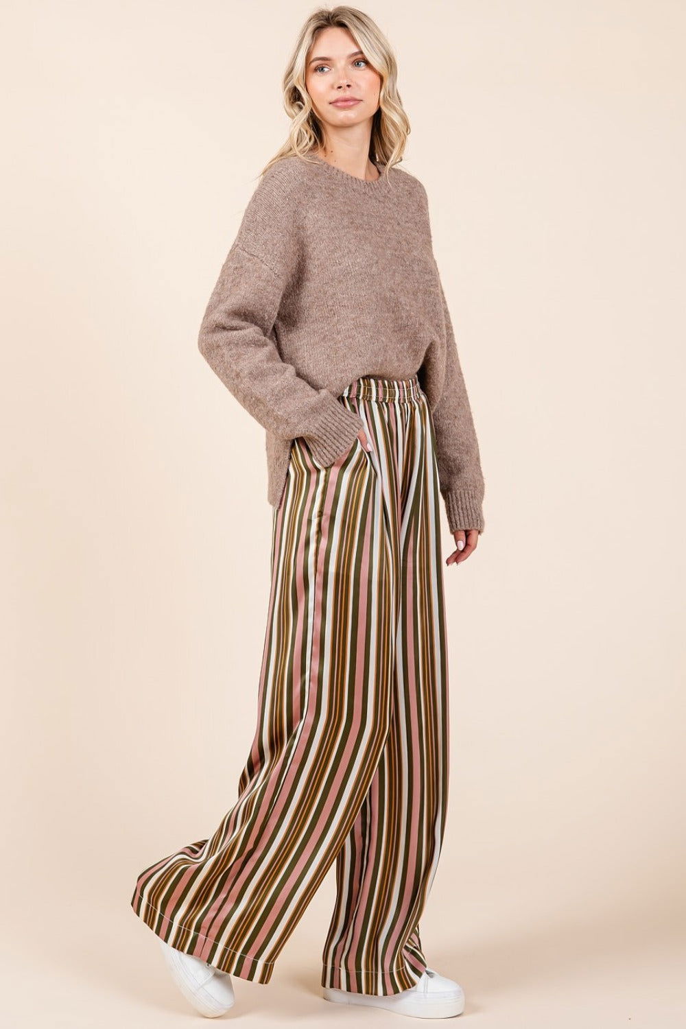 Mittoshop Striped Satin Elastic Waist Wide Leg Pants us.meeeshop - 