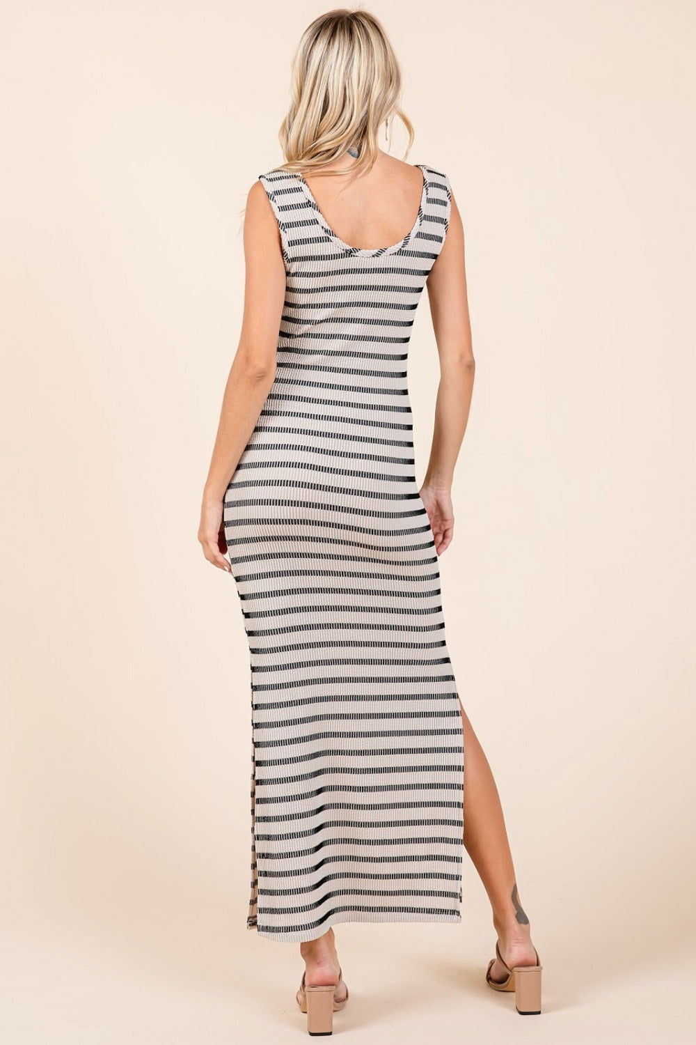 Mittoshop Striped Scoop Neck Sleeveless Maxi Dress In Ivory us.meeeshop - 