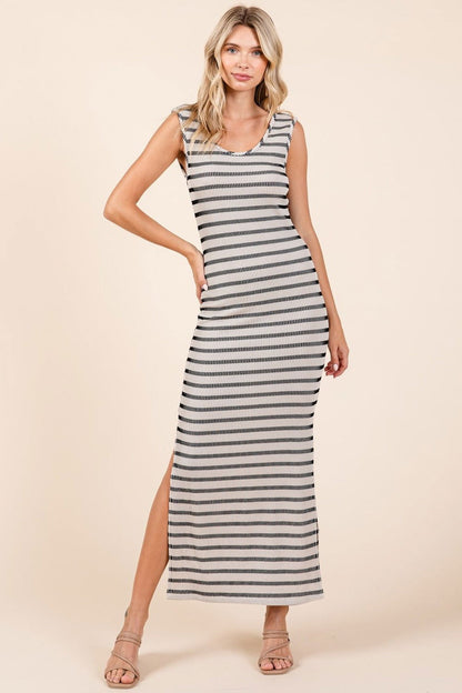 Mittoshop Striped Scoop Neck Sleeveless Maxi Dress In Ivory us.meeeshop - 