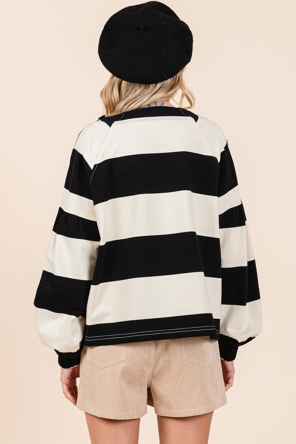 Mittoshop Striped Snap Shoulder Long Sleeve T-Shirt us.meeeshop - 