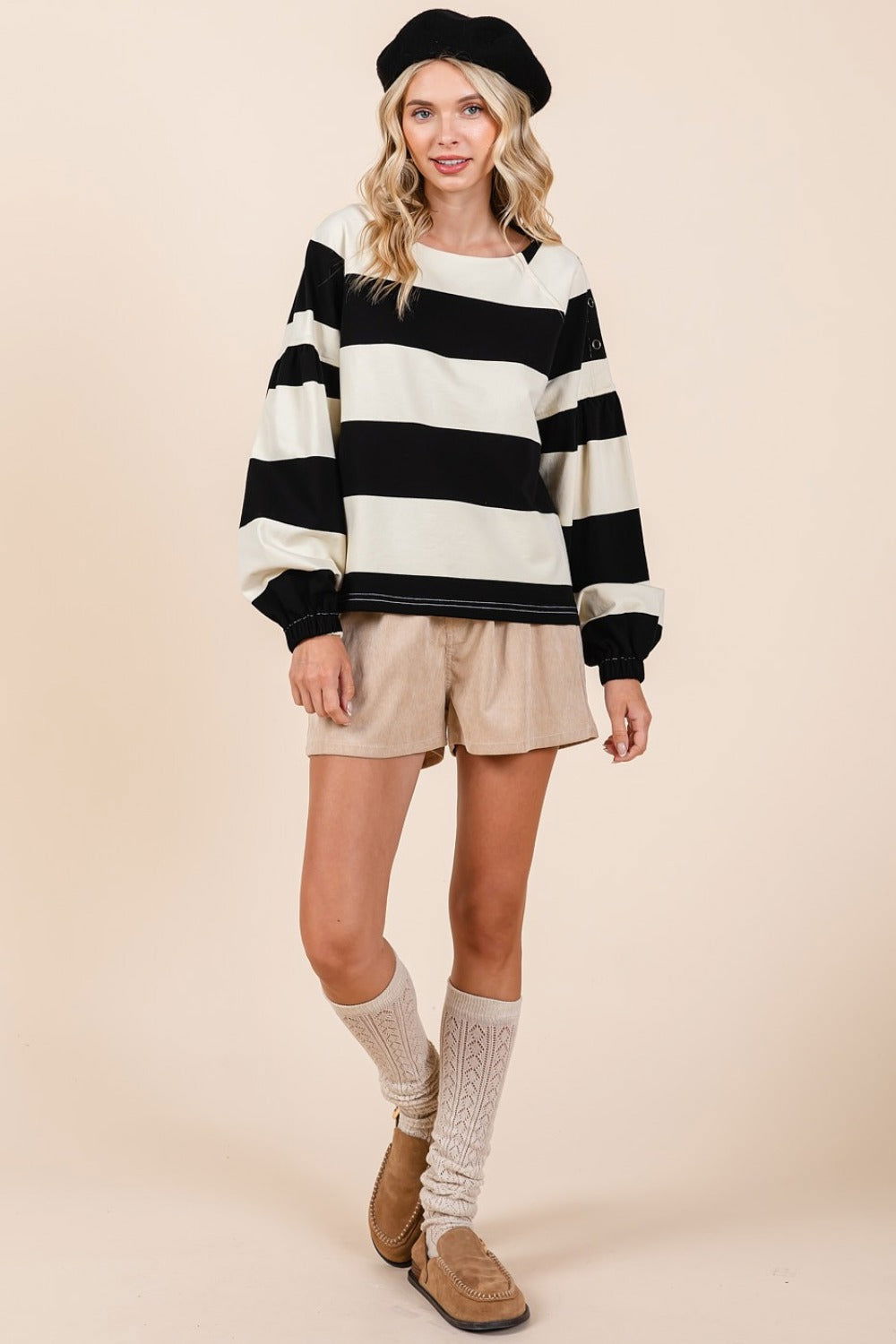 Mittoshop Striped Snap Shoulder Long Sleeve T-Shirt us.meeeshop - 