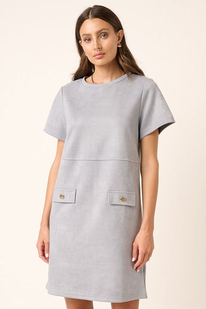 Mittoshop Suede Short Sleeve Mini Dress us.meeeshop - Dresses