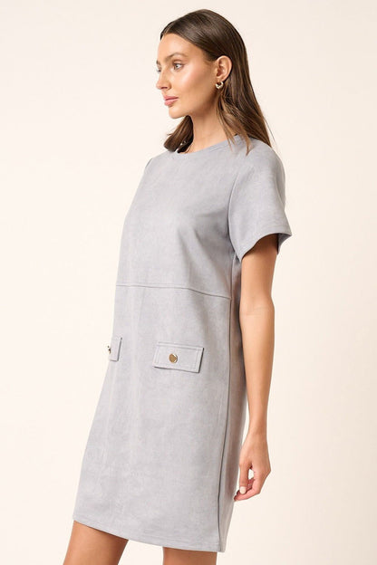 Mittoshop Suede Short Sleeve Mini Dress us.meeeshop - 