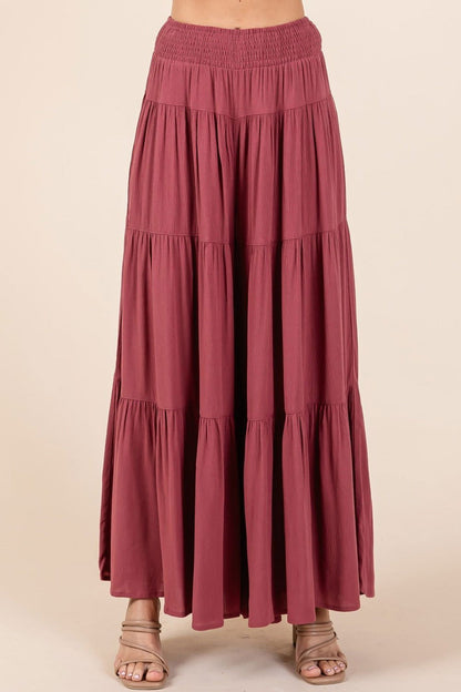 Mittoshop Tier Smocked Elastic Waist Wide Leg Pants In Sienna us.meeeshop - 