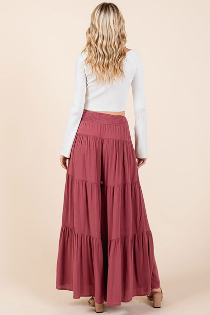 Mittoshop Tier Smocked Elastic Waist Wide Leg Pants In Sienna us.meeeshop - 