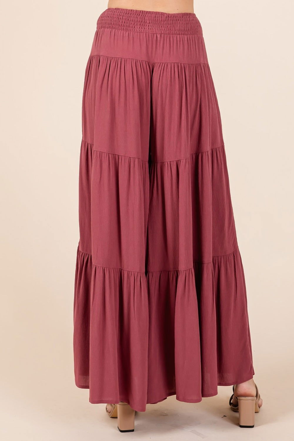 Mittoshop Tier Smocked Elastic Waist Wide Leg Pants In Sienna us.meeeshop - 