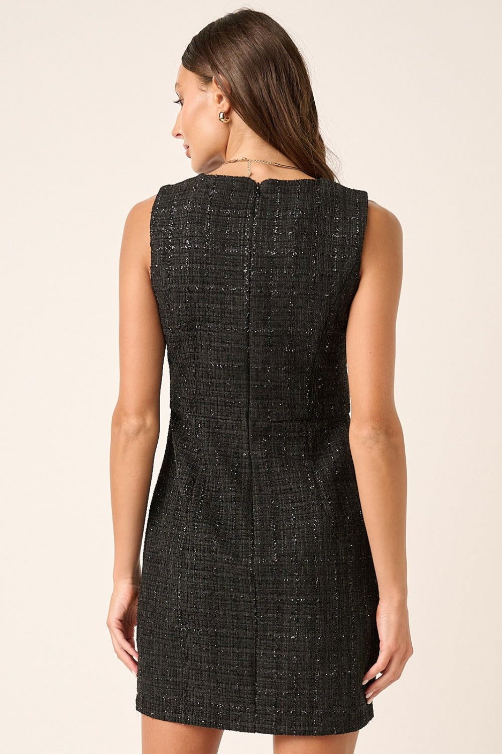 Mittoshop Tweed Sleeveless Mini Dress In Black us.meeeshop - 