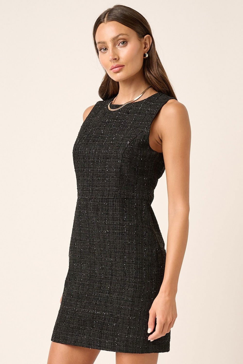 Mittoshop Tweed Sleeveless Mini Dress In Black us.meeeshop - 