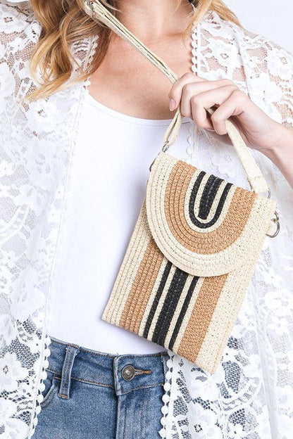 Mix Color Straw Crossbody Phone Bag us.meeeshop - 