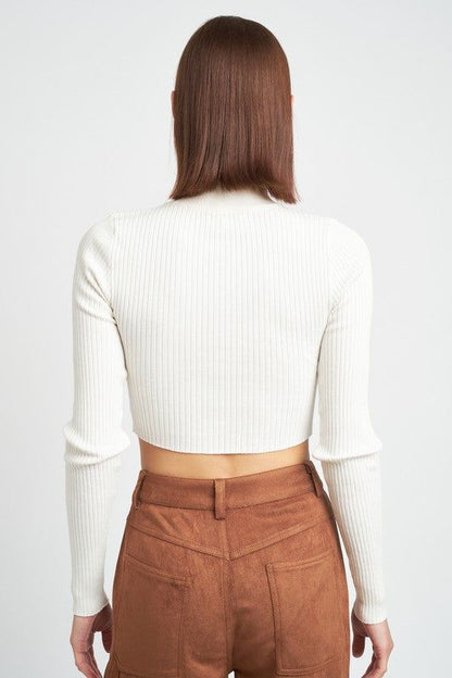 Mock Neck Crop Top With Cut Out us.meeeshop - 