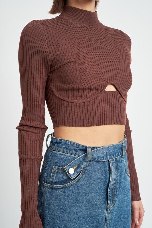 Mock Neck Crop Top With Cut Out us.meeeshop - 