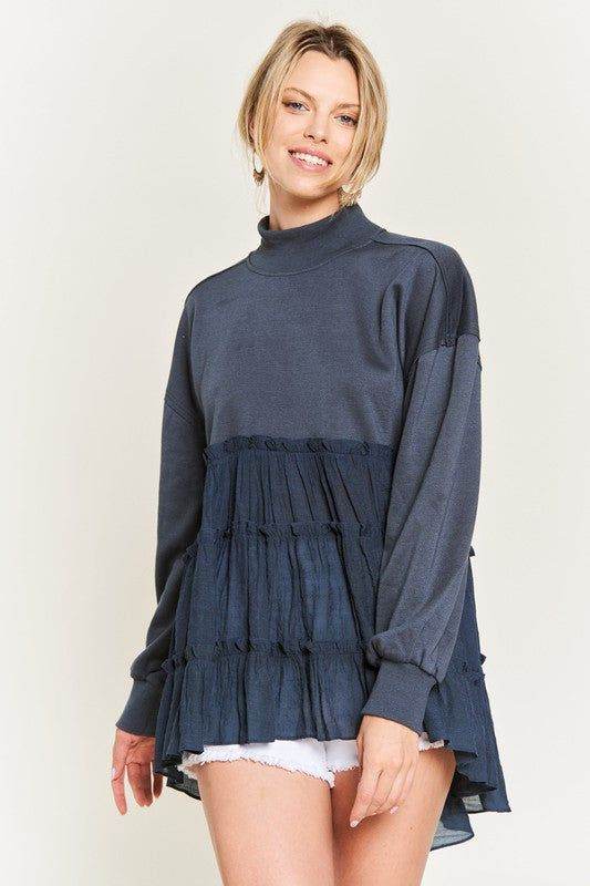 Mock Neck Tunic Knit Top - us.meeeshop