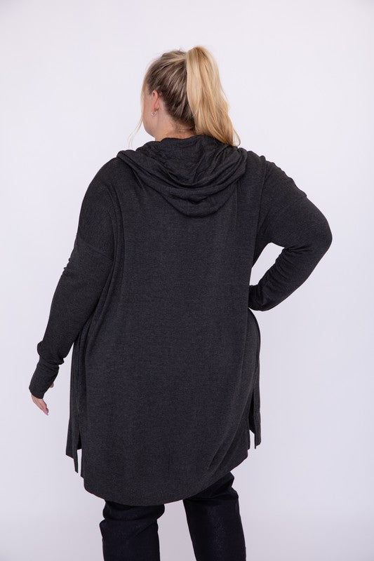 Mono B | Curvy Longline Hooded Cardigan with Pockets us.meeeshop - Activewear