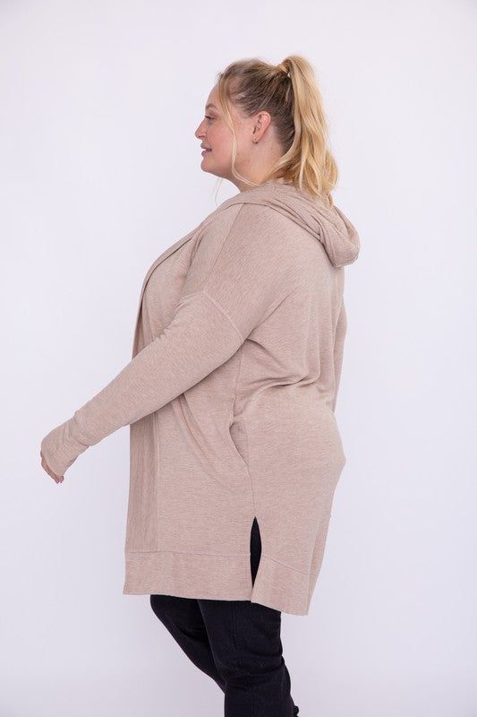 Mono B | Curvy Longline Hooded Cardigan with Pockets us.meeeshop - 