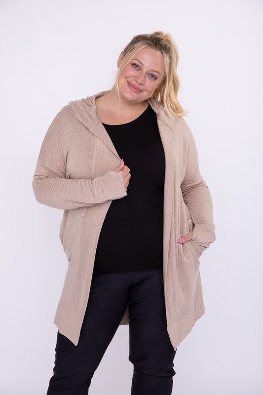 Mono B | Curvy Longline Hooded Cardigan with Pockets us.meeeshop - 