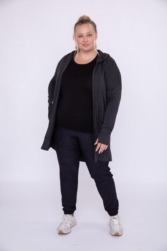 Mono B | Curvy Longline Hooded Cardigan with Pockets us.meeeshop - 