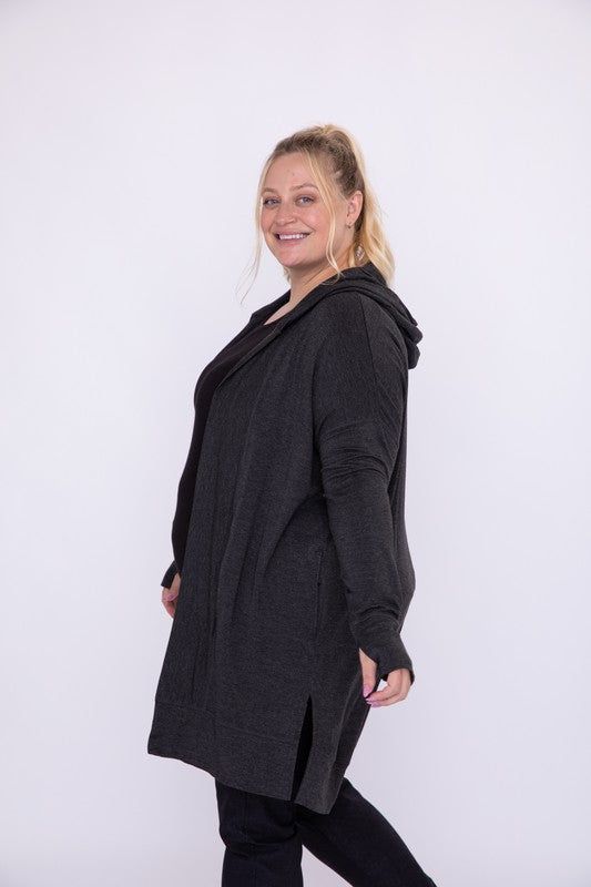 Mono B | Curvy Longline Hooded Cardigan with Pockets us.meeeshop - 