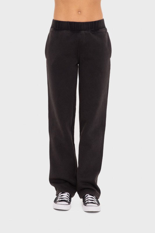 Mono B Elastic Waist Fleece Pants with Pockets - Black us.meeeshop - Pants