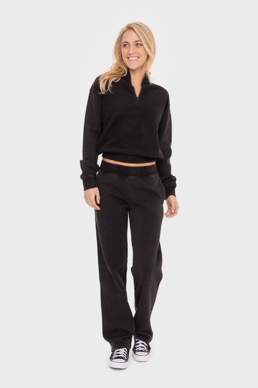 Mono B Elastic Waist Fleece Pants with Pockets - Black us.meeeshop - 