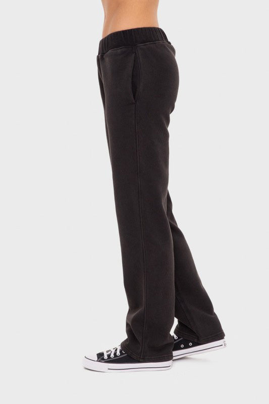 Mono B Elastic Waist Fleece Pants with Pockets - Black us.meeeshop - 