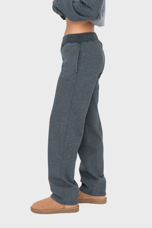 Mono B Elastic Waist Fleece Pants with Pockets - Green us.meeeshop - 