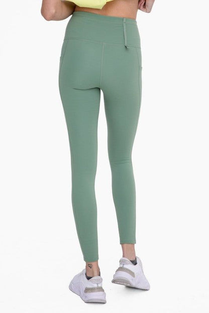 Mono B Green Adjustable Bungee Waist Hiking Leggings us.meeeshop - 