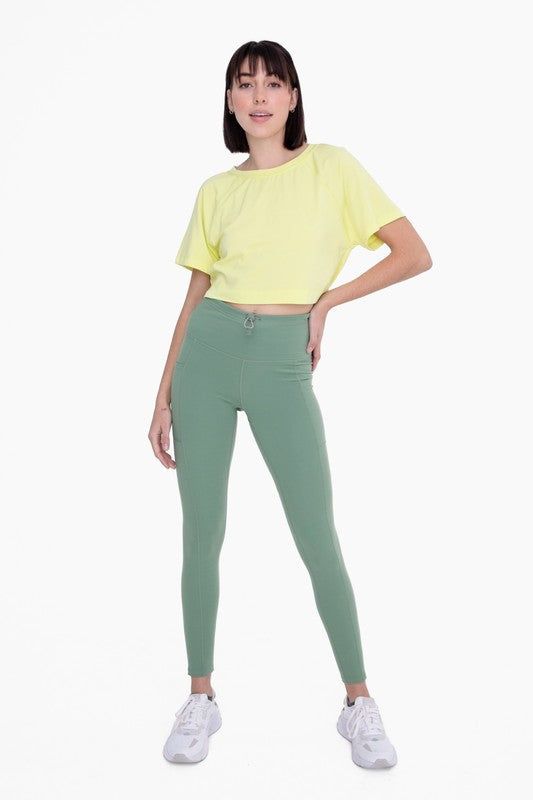 Mono B Green Adjustable Bungee Waist Hiking Leggings us.meeeshop - 