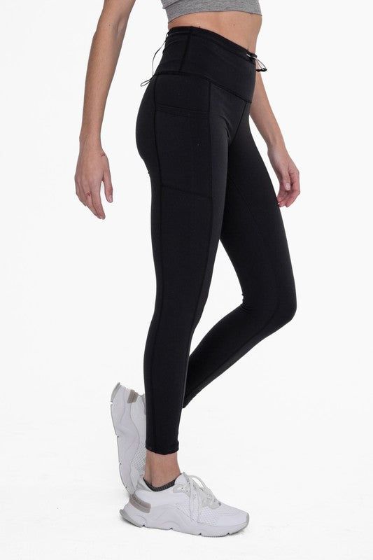 Mono B Green Adjustable Bungee Waist Hiking Leggings us.meeeshop - 