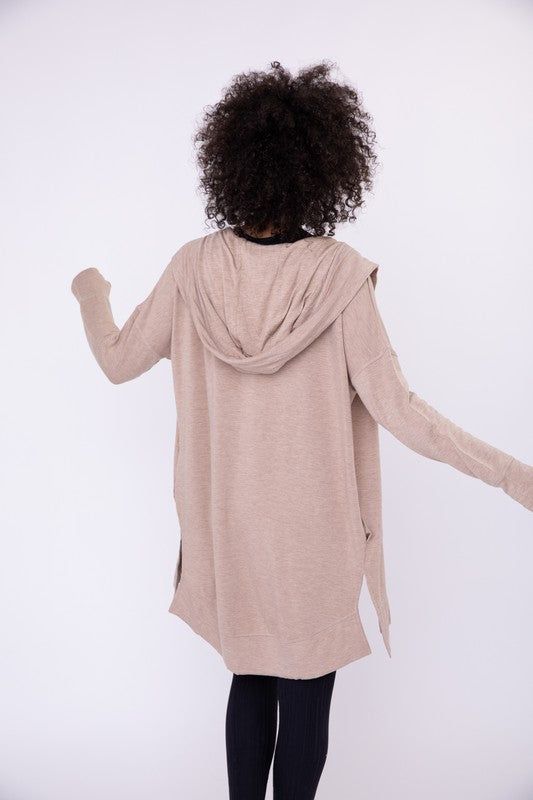 Mono B Longline Hooded Cardigan with Pockets us.meeeshop - 