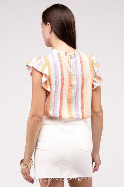 Multi Stripe Ruffle Top us.meeeshop - 