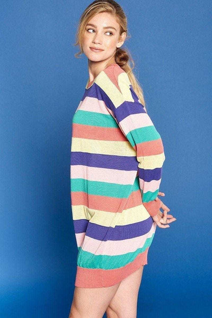 Multi-colored Striped Knit Sweater Dress | us.meeeshop