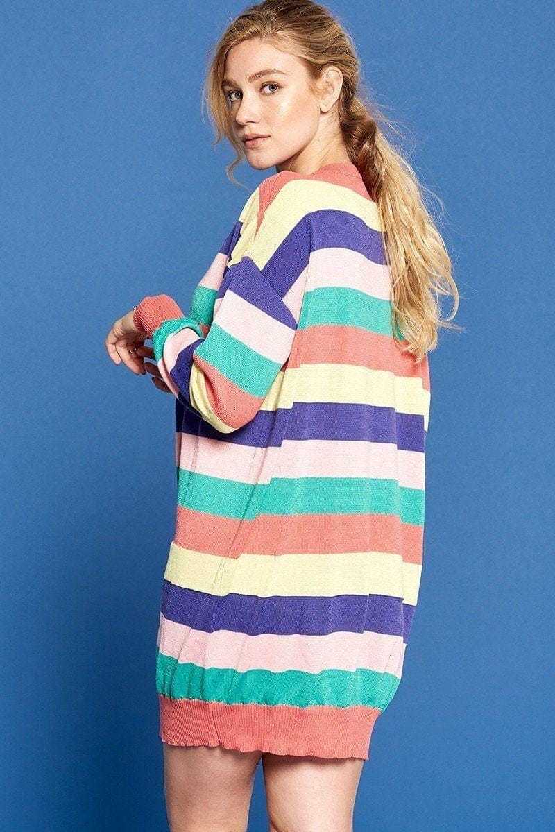 Multi-colored Striped Knit Sweater Dress | us.meeeshop