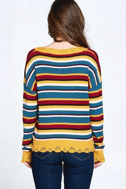 Multi-colored Variegated Striped Knit Sweater | us.meeeshop