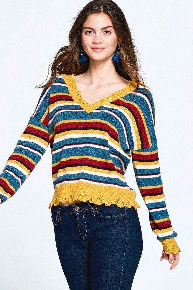 Multi-colored Variegated Striped Knit Sweater | us.meeeshop