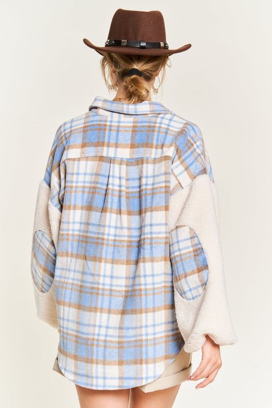 Multi plaid fuzzy sleeve jacket PLUS us.meeeshop - 