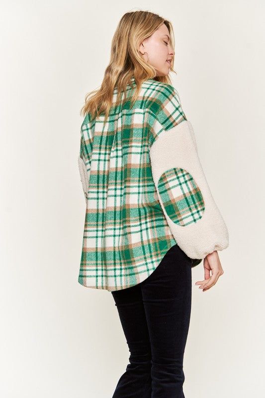 Multi plaid fuzzy sleeve jacket PLUS us.meeeshop - 