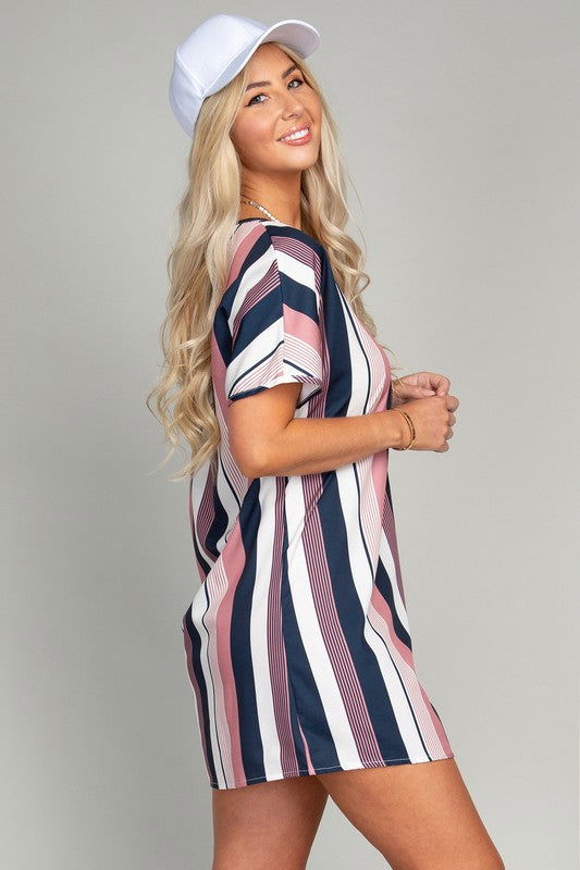 Multi striped print Tunic Dress us.meeeshop - 